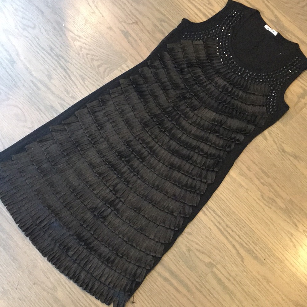 Ruffle and gemstone black midi dress - Picture 1 of 9